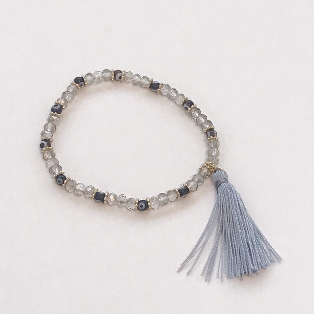 Evil Eye Stretch Bracelet with Tassel